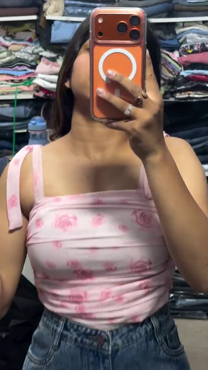 Sweet Pink Floral Print Sleeveless Strappy Ruched Top Paired with Trendy Distressed Wide-Leg Denim Jeans 👖