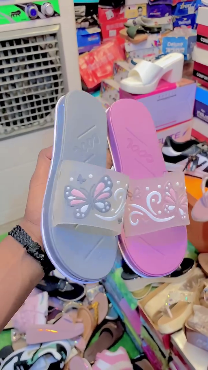 Comfortable Pastel Platform Slide Sandals with Translucent Straps and Cute Butterfly and Swirl Accents 🌸