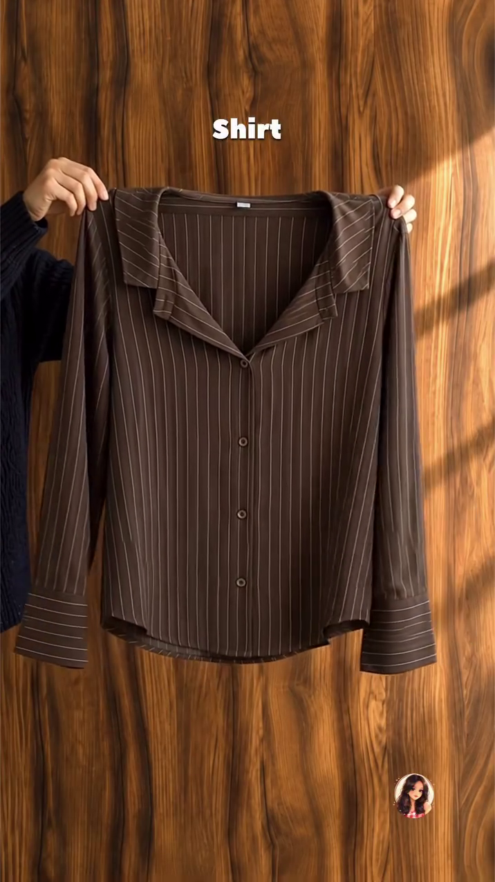 Chic Chocolate Brown Fine Pinstripe Long-Sleeve Button-Down Shirt Styled with a High-Waist Front-Slit Denim Maxi Skirt 🤎