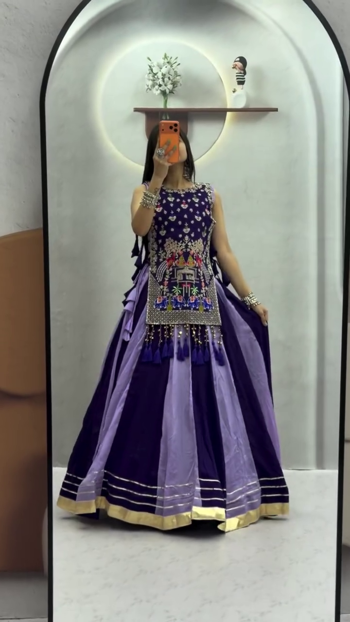 Regal Deep Purple and Lavender Panel-Stitched Lehenga Choli Set Featuring Heavy Traditional Zardozi and Multi-Colored Thread Embroidery 💜