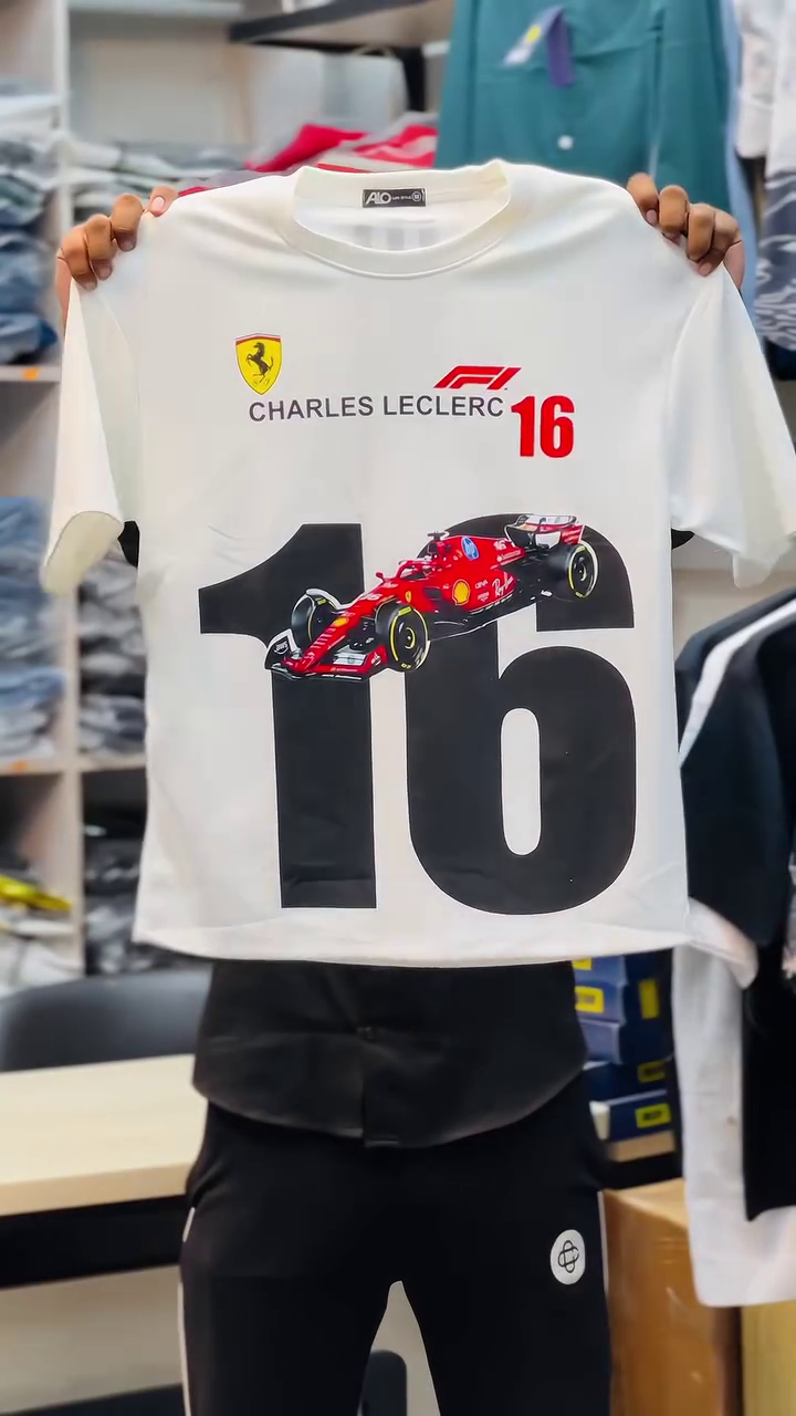 White F1 Scuderia Ferrari Charles Leclerc Number 16 Graphic T-Shirt 🏎️👕✨