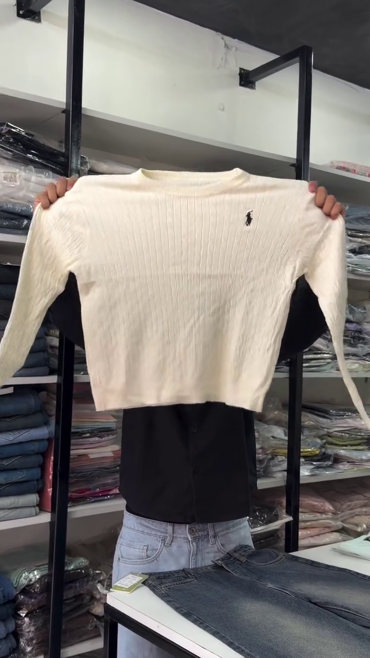 Classic Ribbed Knit Cream Sweater Paired With Dark Denim Wide-Leg Pants 🤍🧶👖