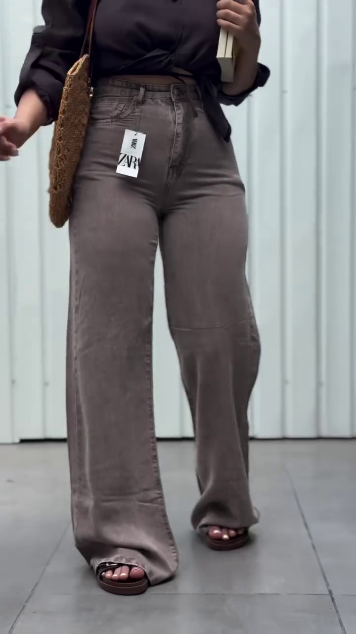 Premium High-Waist Acid-Wash Brown Wide-Leg Denim Jeans 🤎👖✨