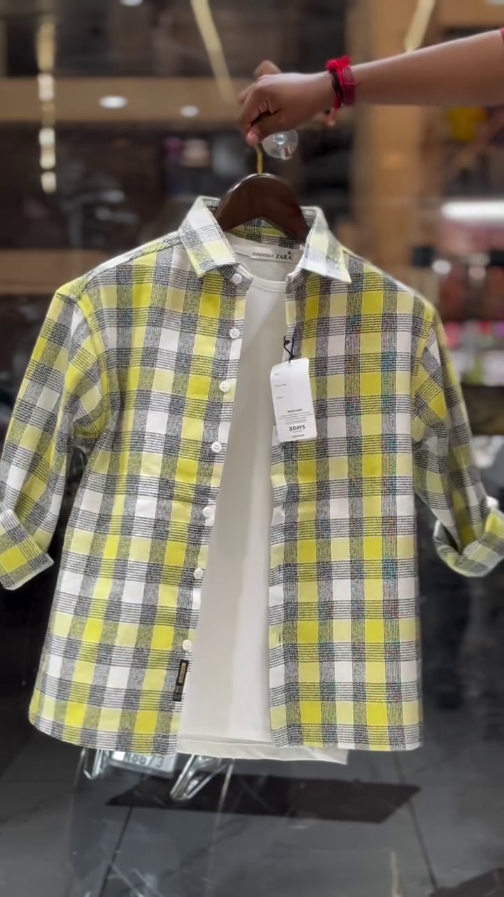 Green And White Plaid Flannel Casual Shirt Over White Inner Tee for Boy's💚🤍✨