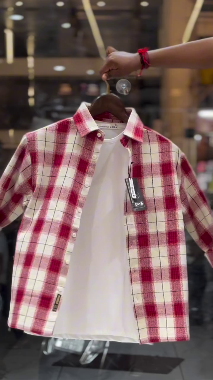 Green And White Plaid Flannel Casual Shirt Over White Inner Tee for Boy's💚🤍✨