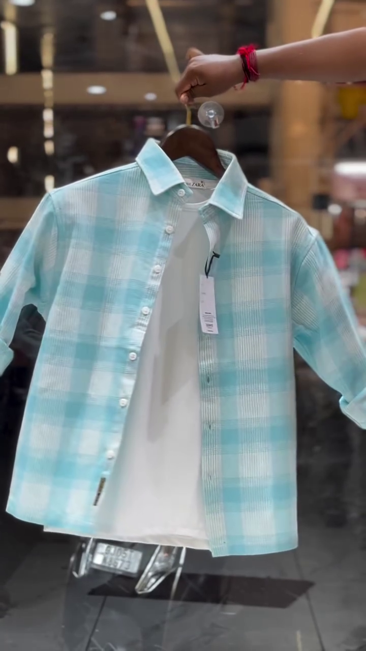 Green And White Plaid Flannel Casual Shirt Over White Inner Tee for Boy's💚🤍✨