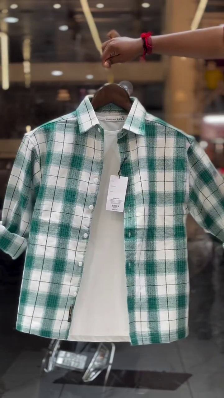 Green And White Plaid Flannel Casual Shirt Over White Inner Tee for Boy's💚🤍✨